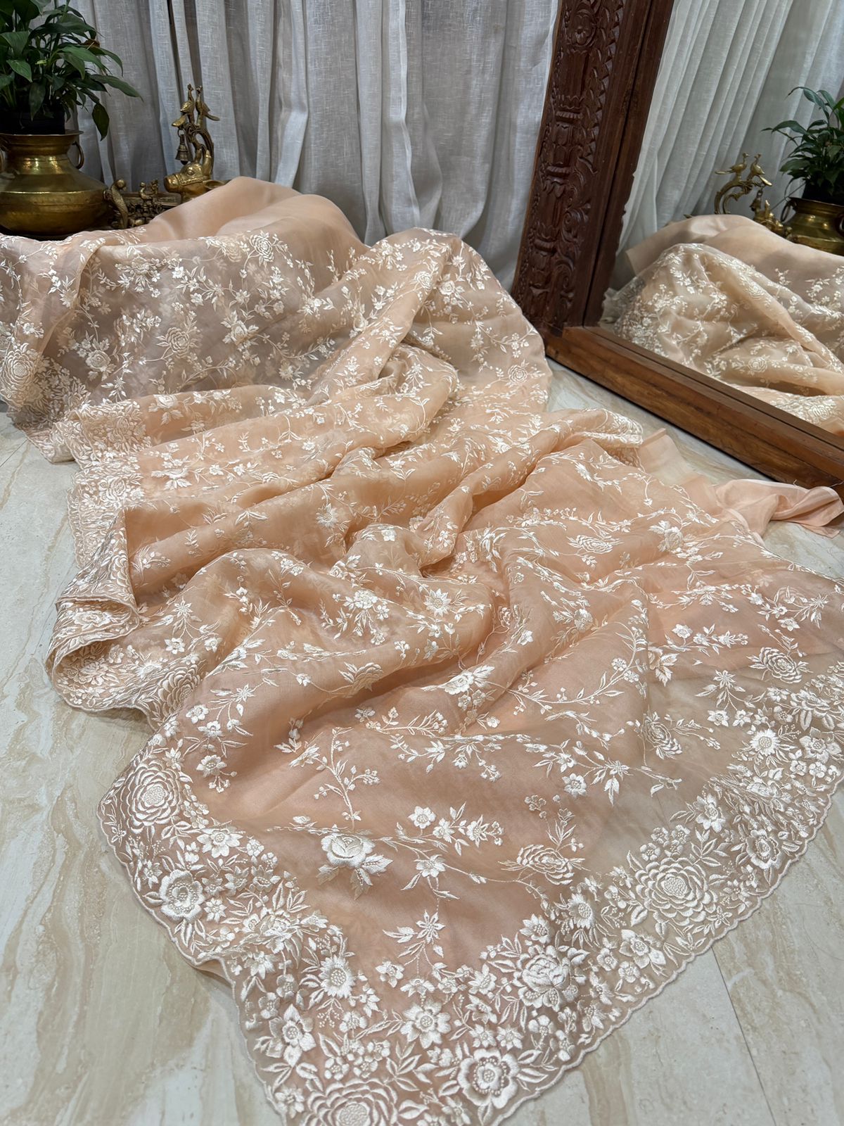 Pure Organza Saree with Parsi Gara Machine Embroidery