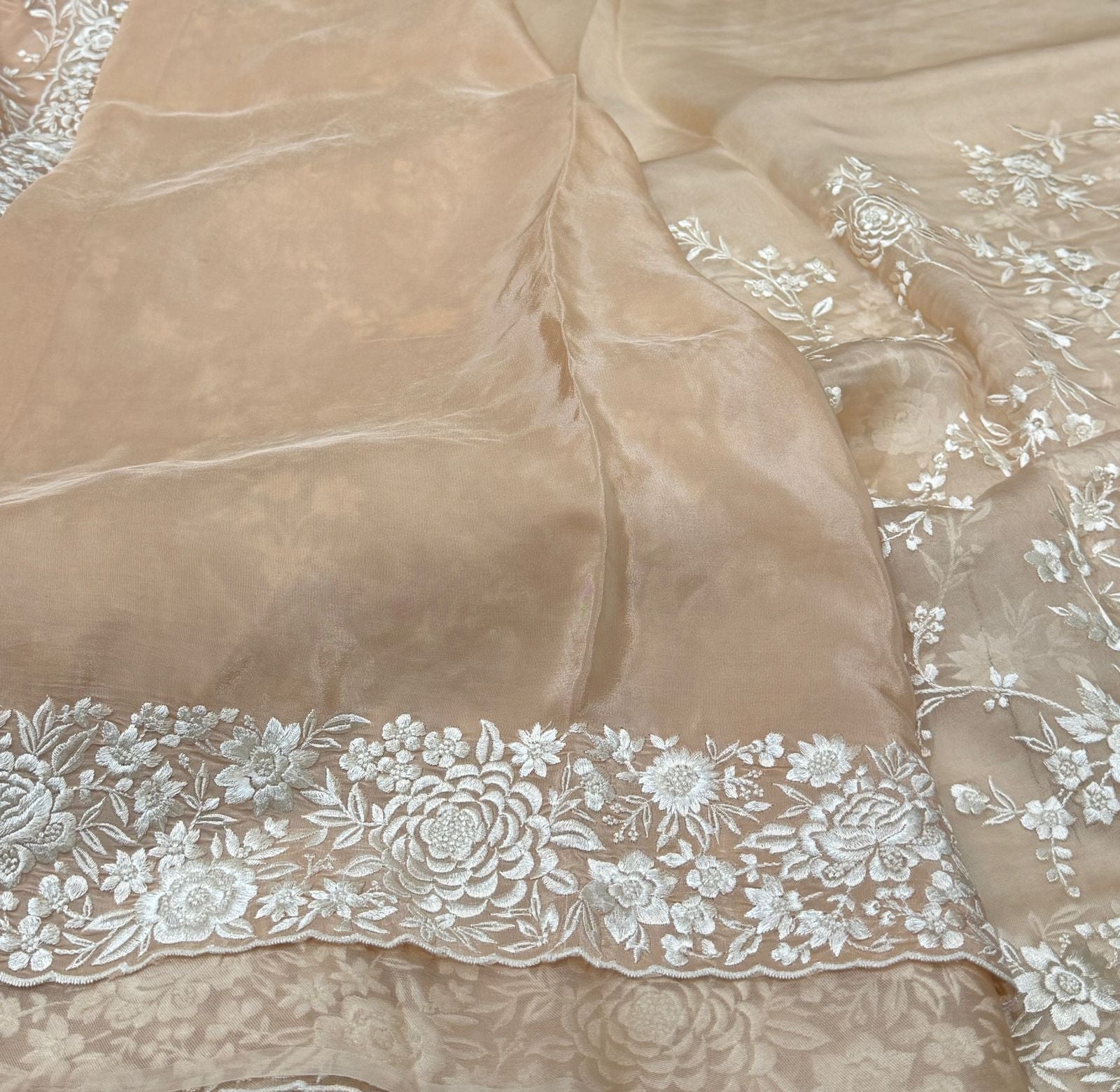 Pure Organza Saree with Parsi Gara Machine Embroidery