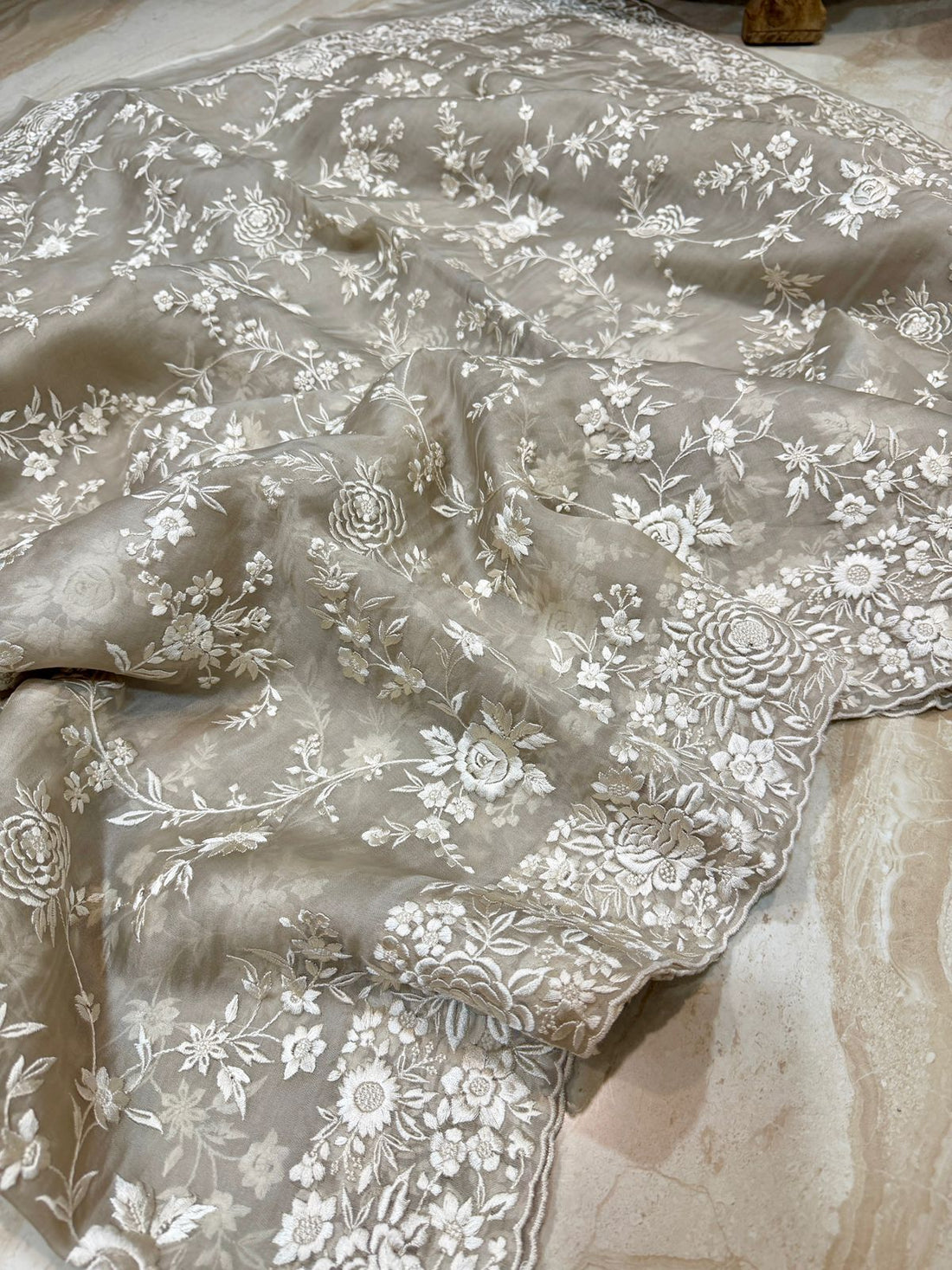 Pure Organza Saree with Parsi Gara Machine Embroidery