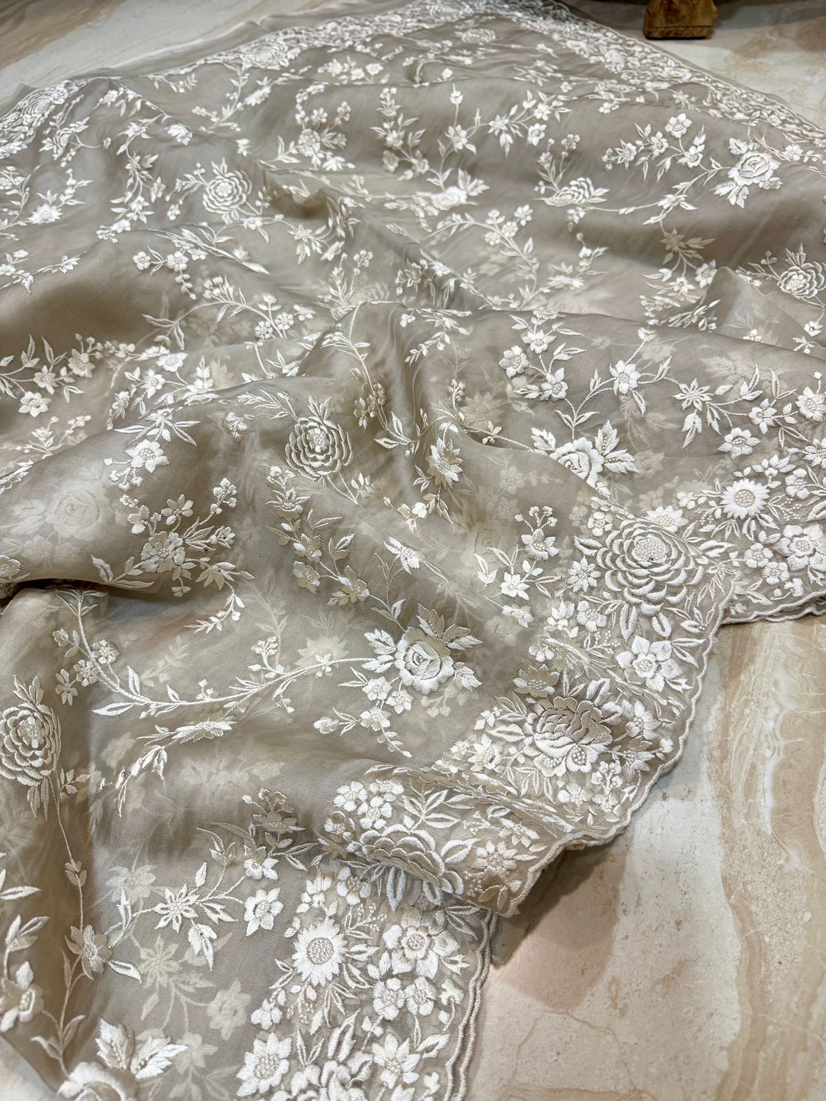 Pure Organza Saree with Parsi Gara Machine Embroidery