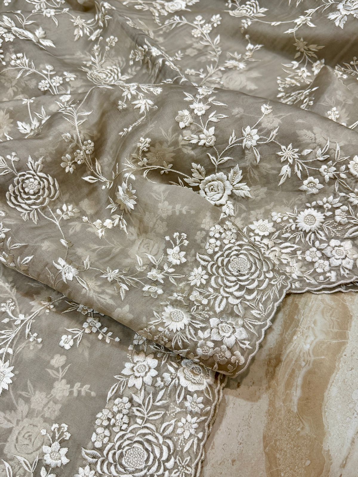 Pure Organza Saree with Parsi Gara Machine Embroidery