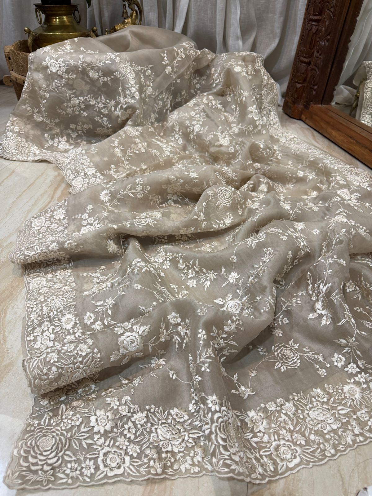 Pure Organza Saree with Parsi Gara Machine Embroidery