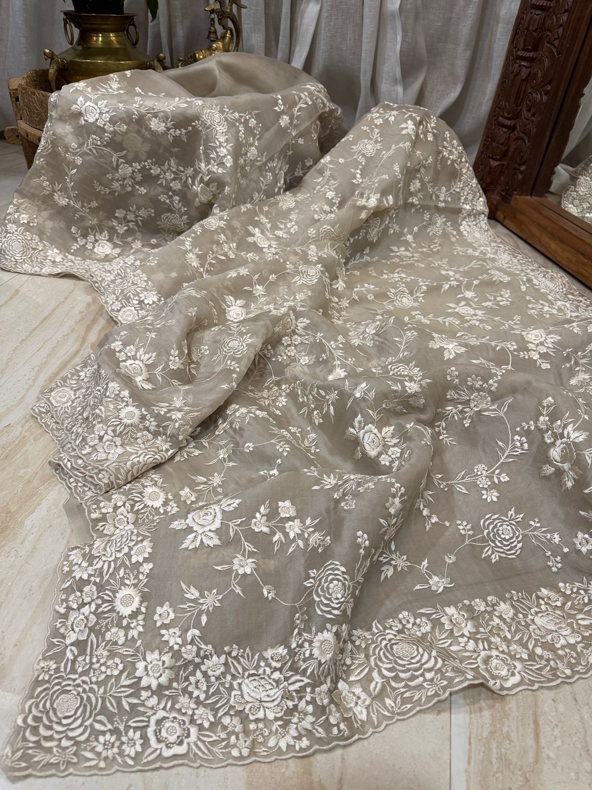 Pure Organza Saree with Parsi Gara Machine Embroidery