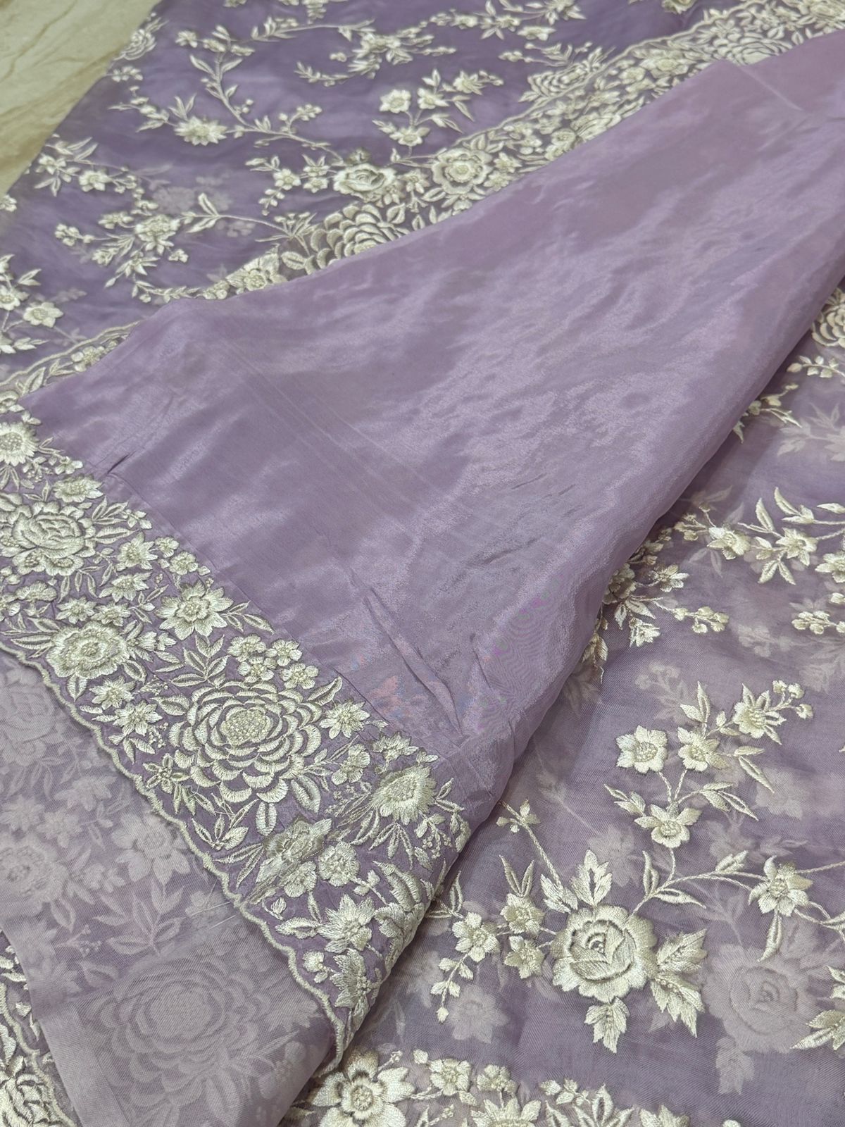 Pure Organza Saree with Parsi Gara Machine Embroidery