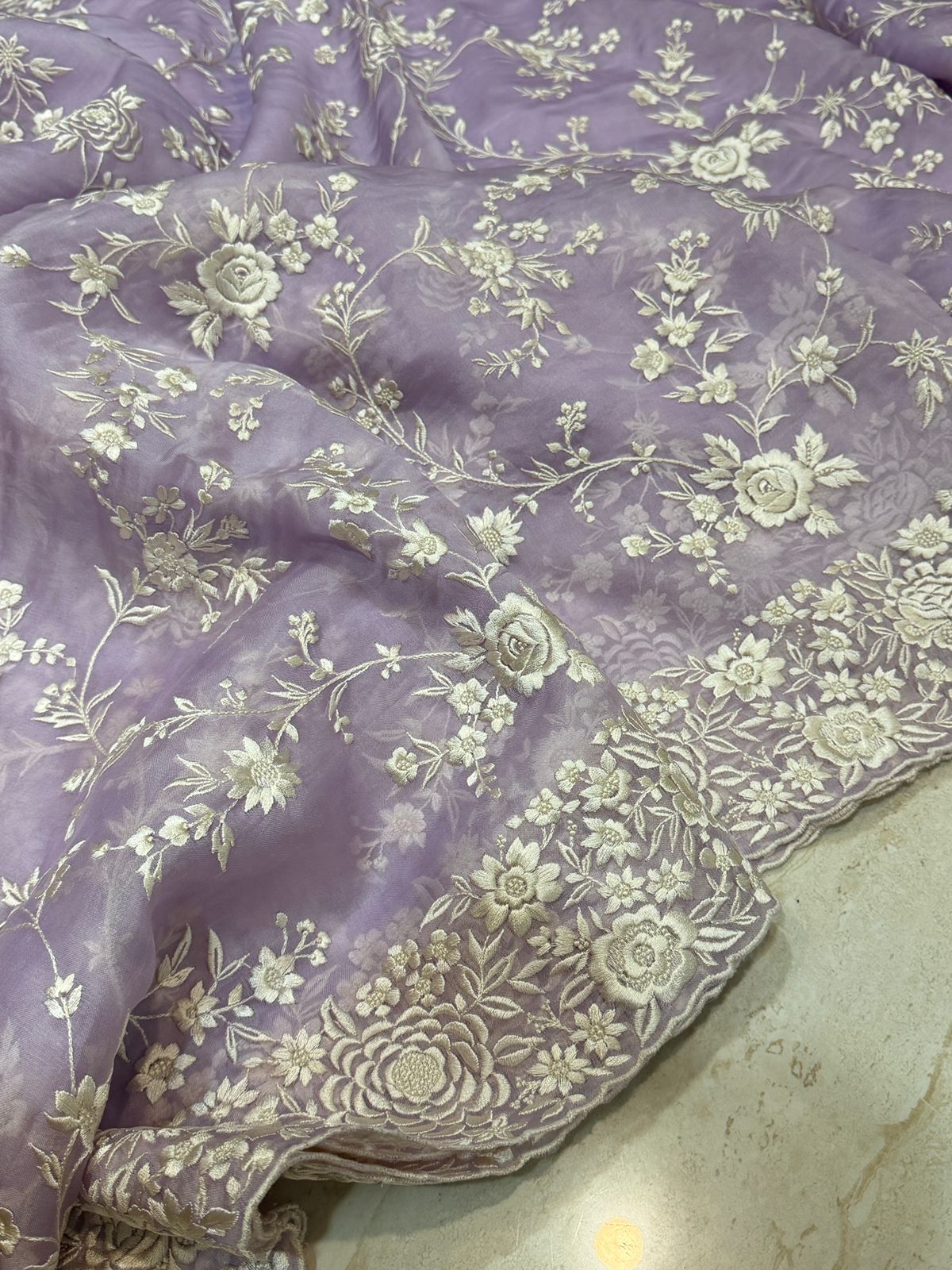 Pure Organza Saree with Parsi Gara Machine Embroidery