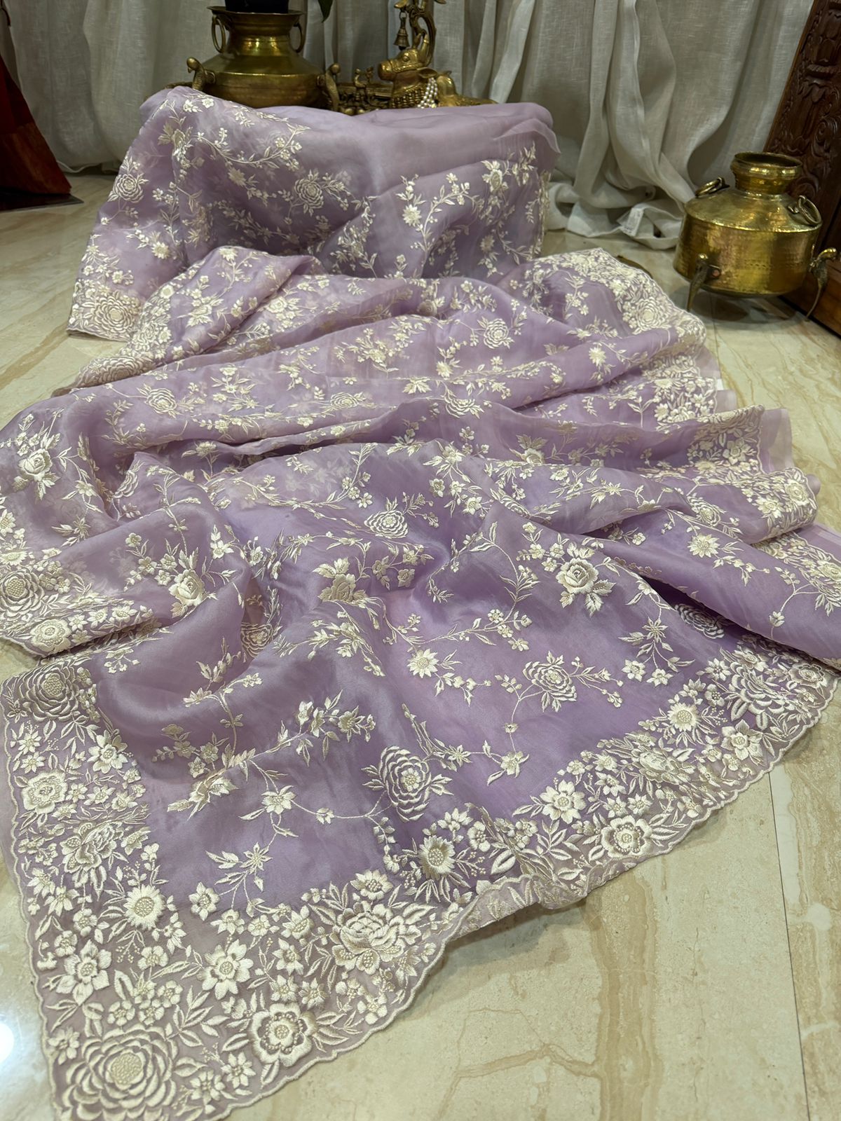 Pure Organza Saree with Parsi Gara Machine Embroidery