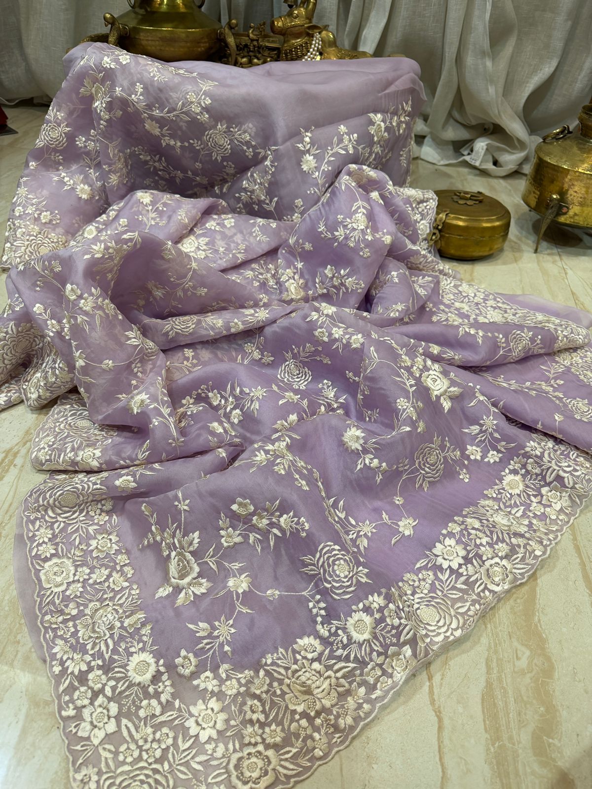 Pure Organza Saree with Parsi Gara Machine Embroidery