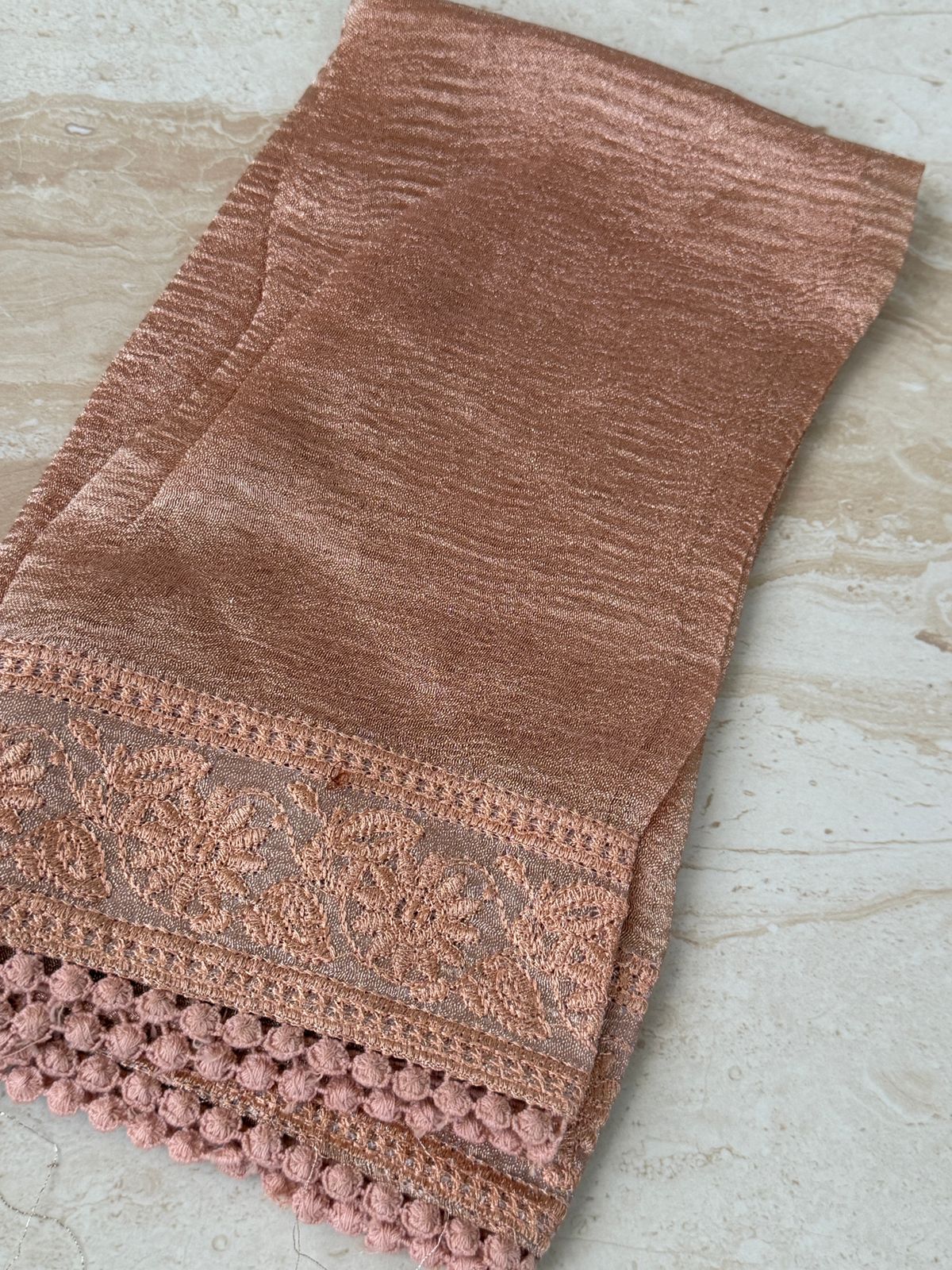 Crush Tissue Silk Saree With Pettit Point Embroidery