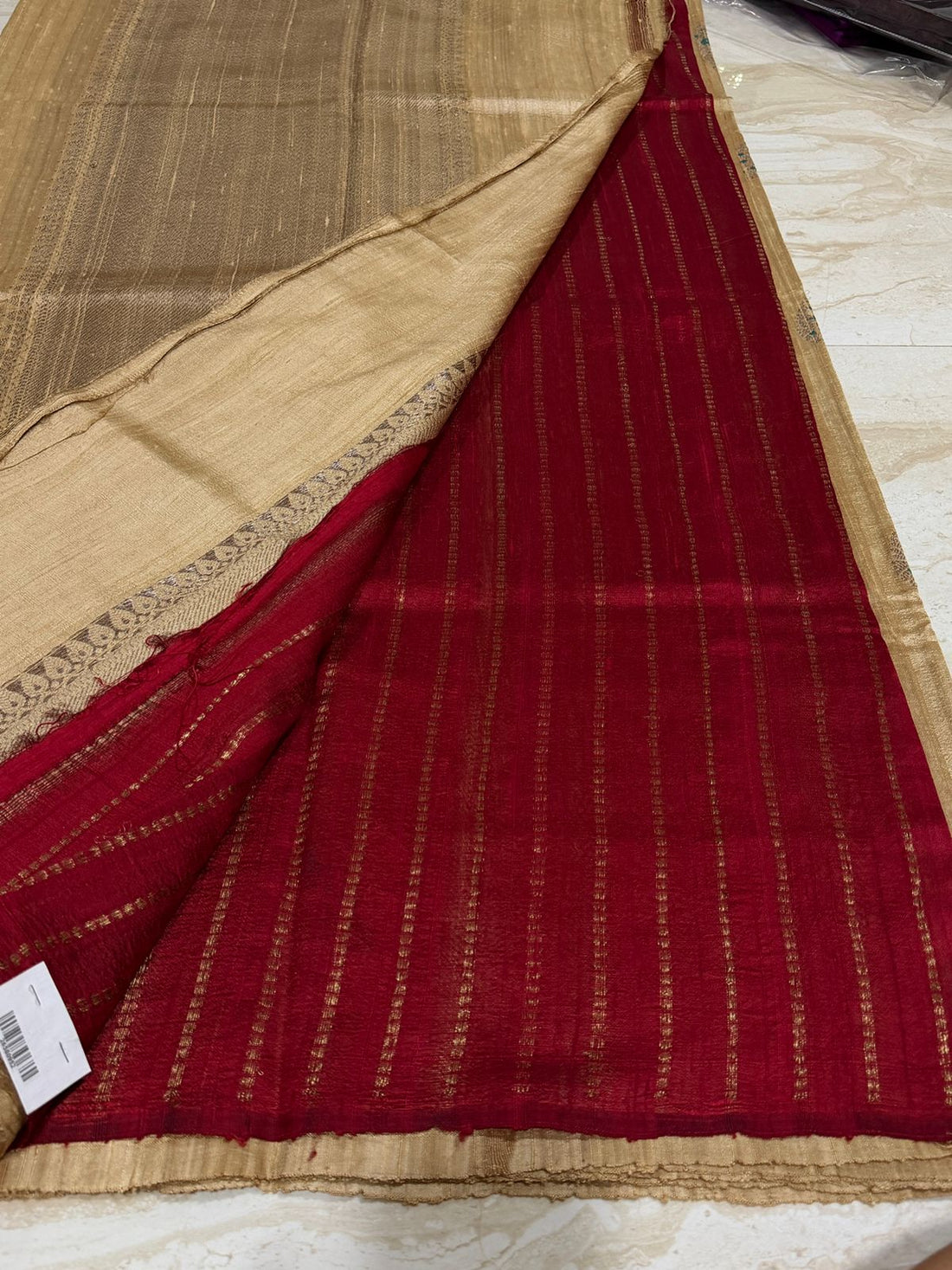 Pure Handloom Tussar Raw Silk Banarasi Saree With Meenakari Weave