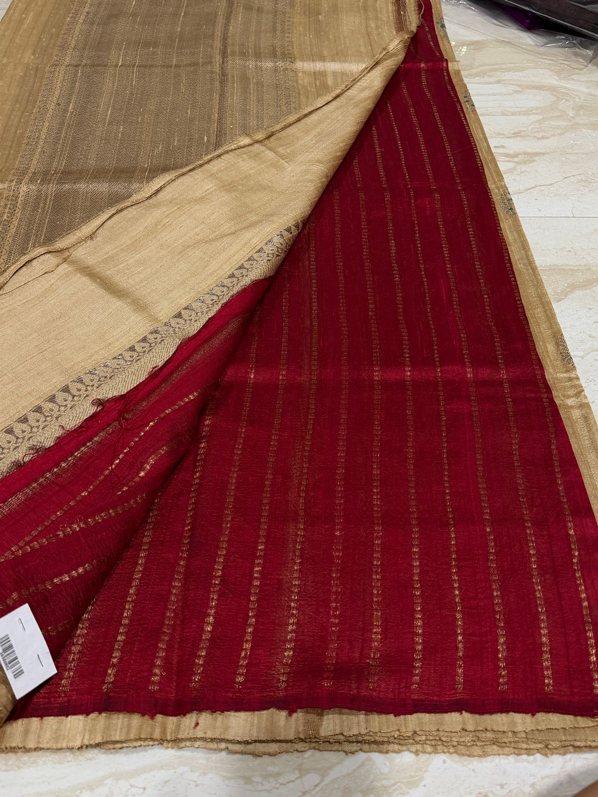 Pure Handloom Tussar Raw Silk Banarasi Saree With Meenakari Weave