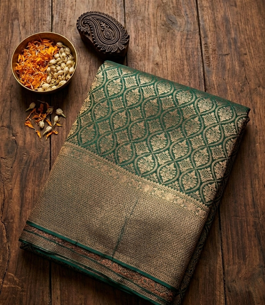 Pure Mysore Brocade Crepe Silk Saree With Antiq Zari Weave