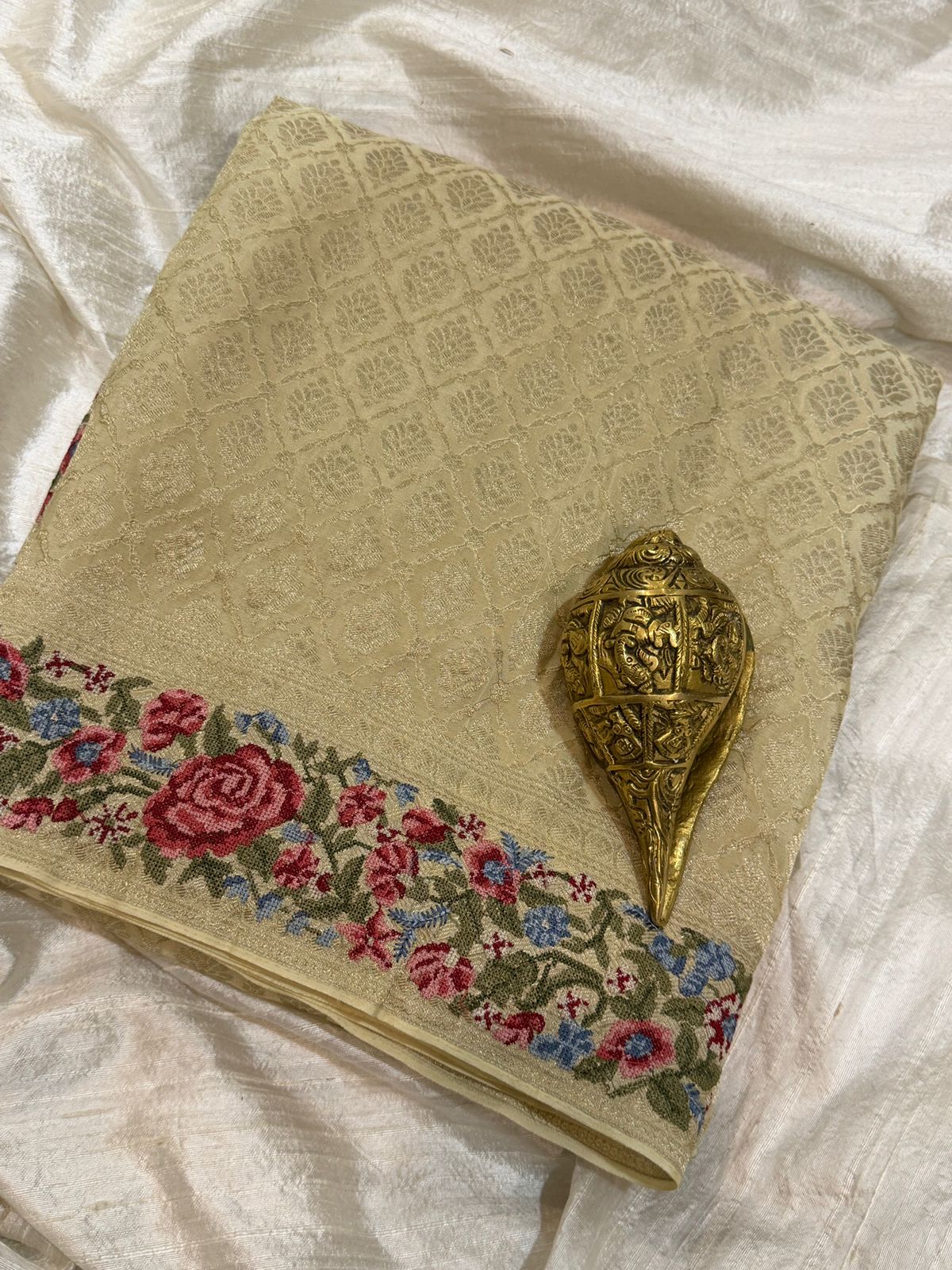 Mysore Brocade Crepe Silk Saree With Petit Point Embroidery
