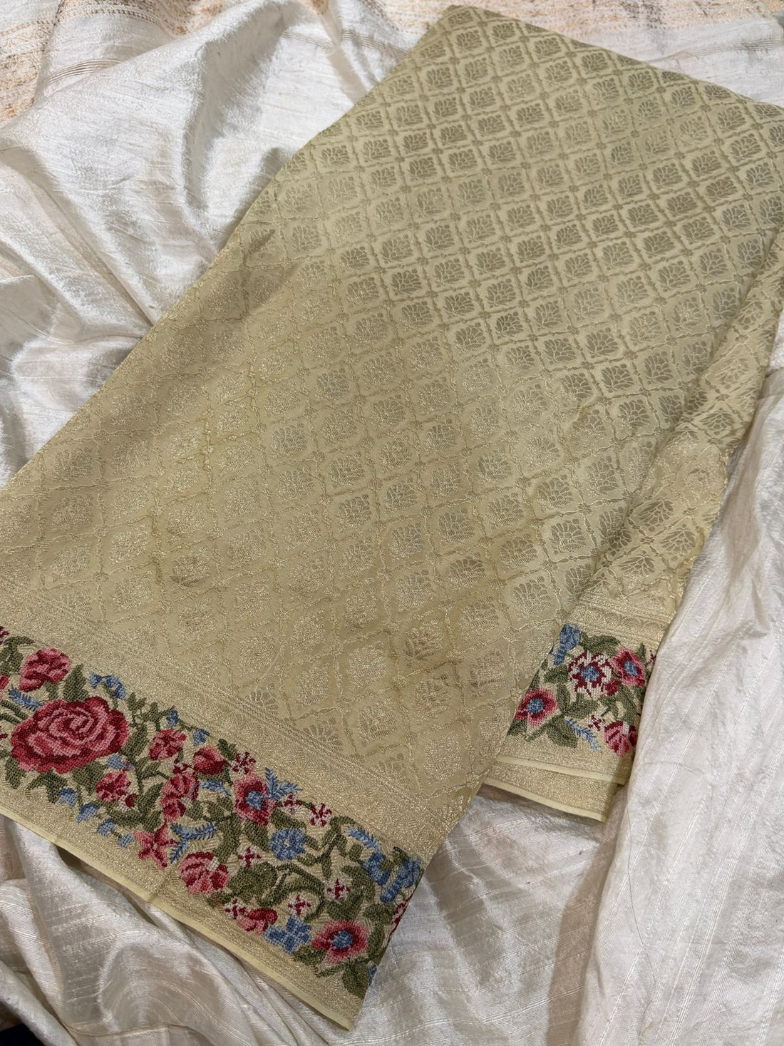 Mysore Brocade Crepe Silk Saree With Petit Point Embroidery