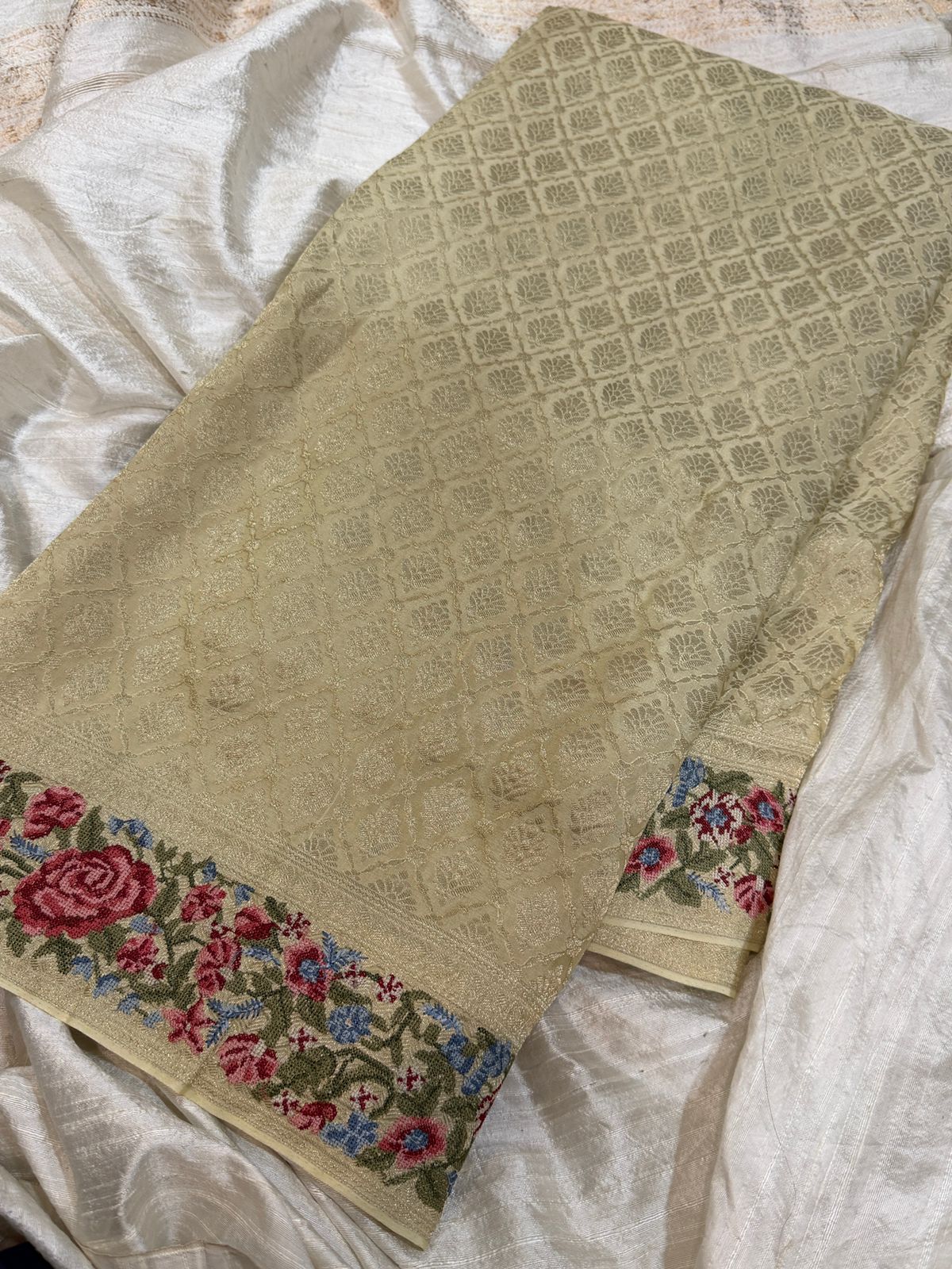Mysore Brocade Crepe Silk Saree With Petit Point Embroidery