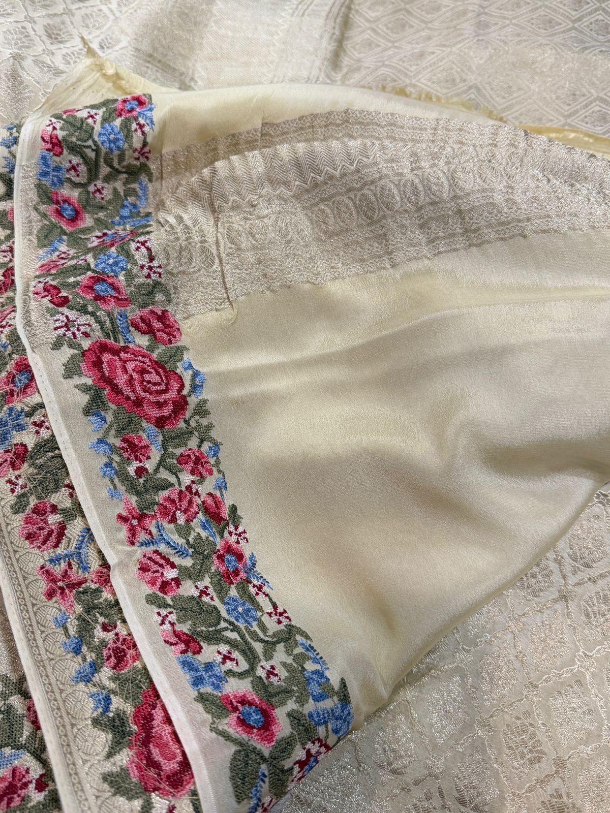 Mysore Brocade Crepe Silk Saree With Petit Point Embroidery