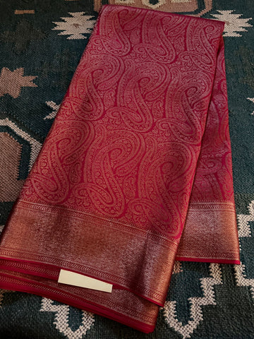 Pure Mysore Brocade Crepe Silk Saree With Antiq Zari