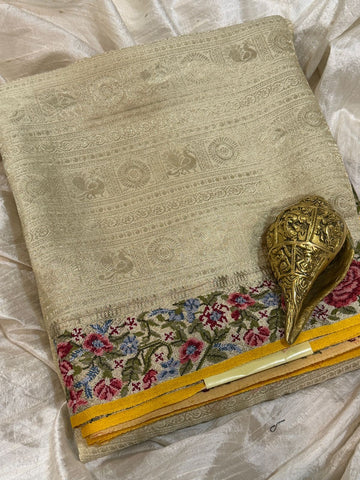 Mysore Brocade Crepe Silk Saree With Petit Point Embroidery
