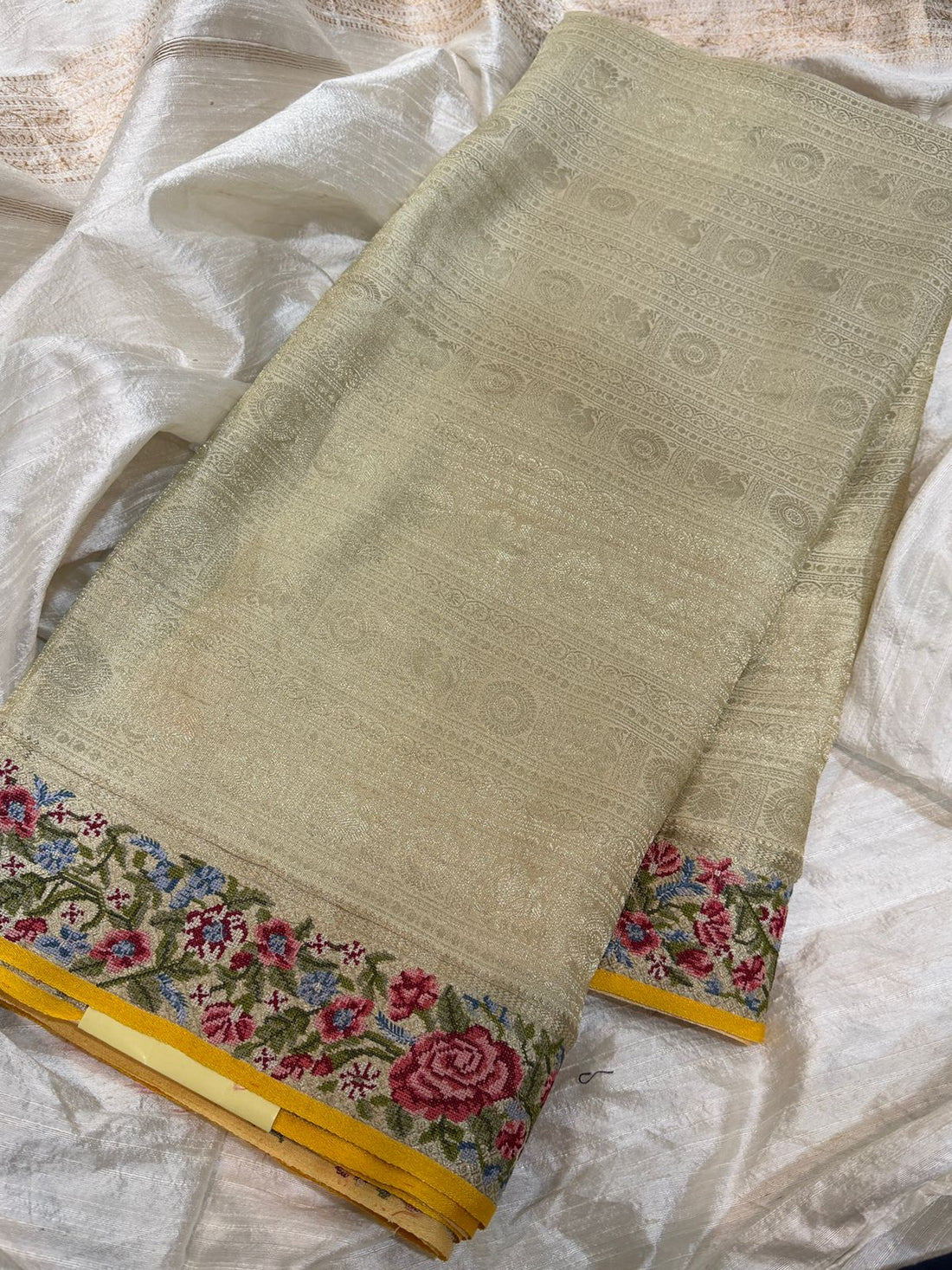 Mysore Brocade Crepe Silk Saree With Petit Point Embroidery