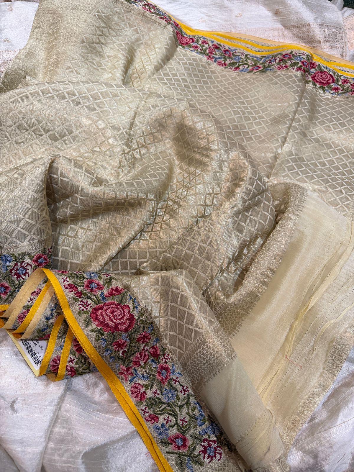 Mysore Brocade Crepe Silk Saree With Petit Point Embroidery