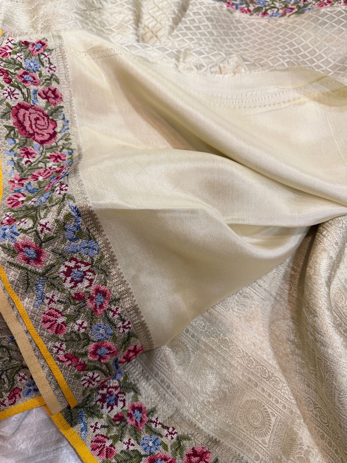 Mysore Brocade Crepe Silk Saree With Petit Point Embroidery