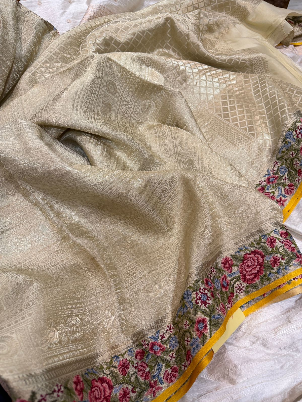 Mysore Brocade Crepe Silk Saree With Petit Point Embroidery