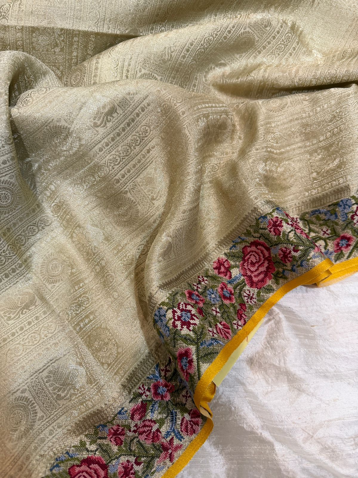 Mysore Brocade Crepe Silk Saree With Petit Point Embroidery