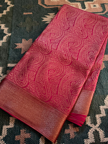 Pure Mysore Brocade Crepe Silk Saree With Antiq Zari Weave
