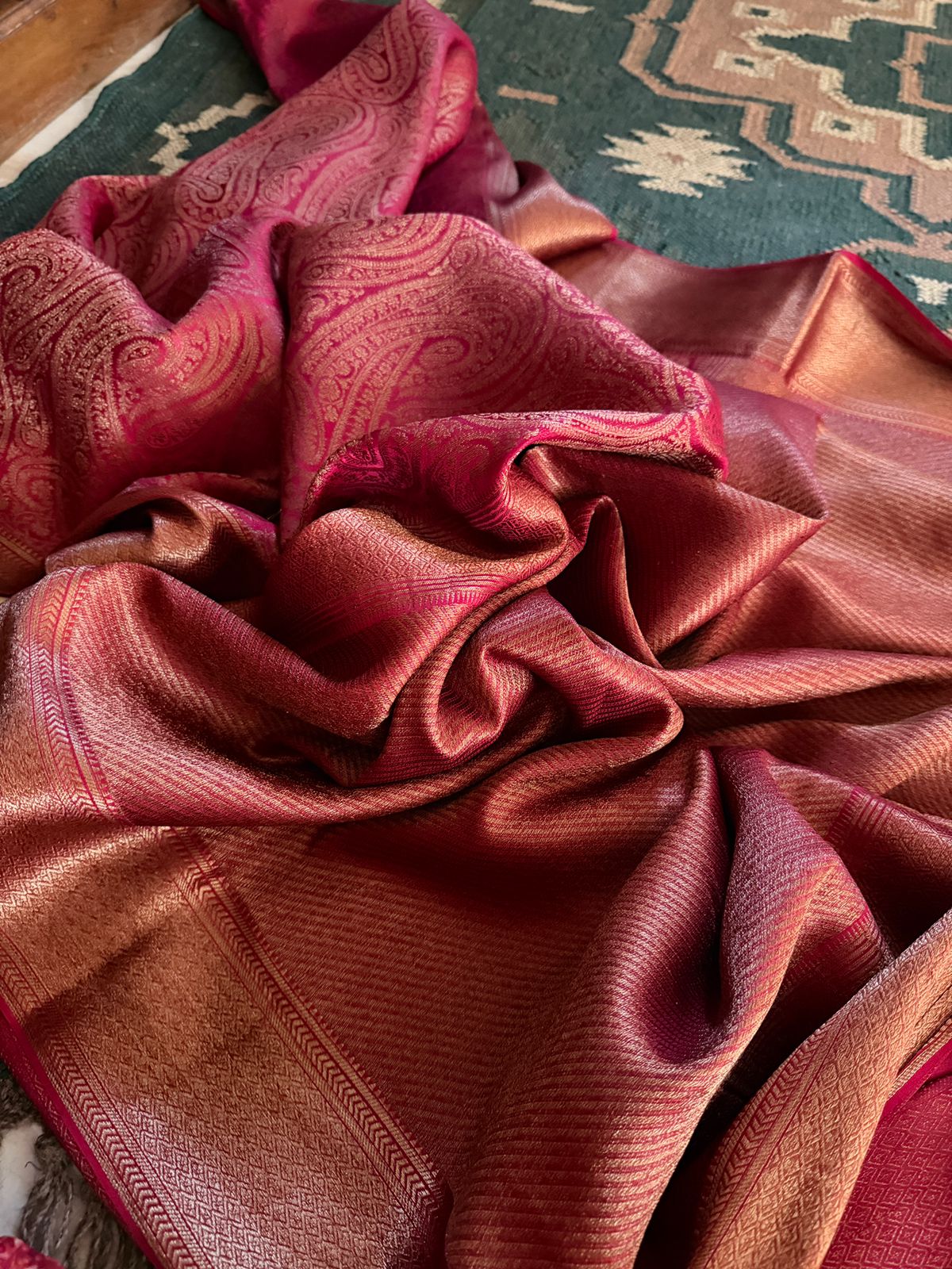 Pure Mysore Brocade Crepe Silk Saree With Antiq Zari Weave