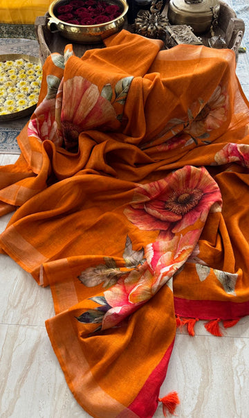 Pure Linen Digital Print Saree