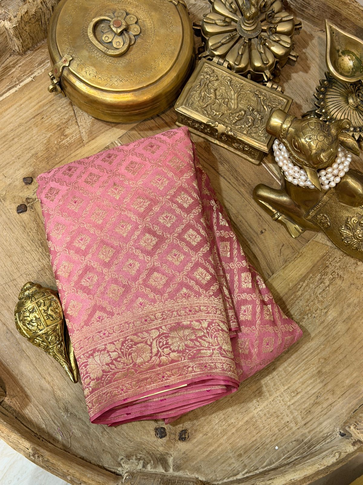 Pure Mysore Brocade Crepe Silk Saree With Meenakari