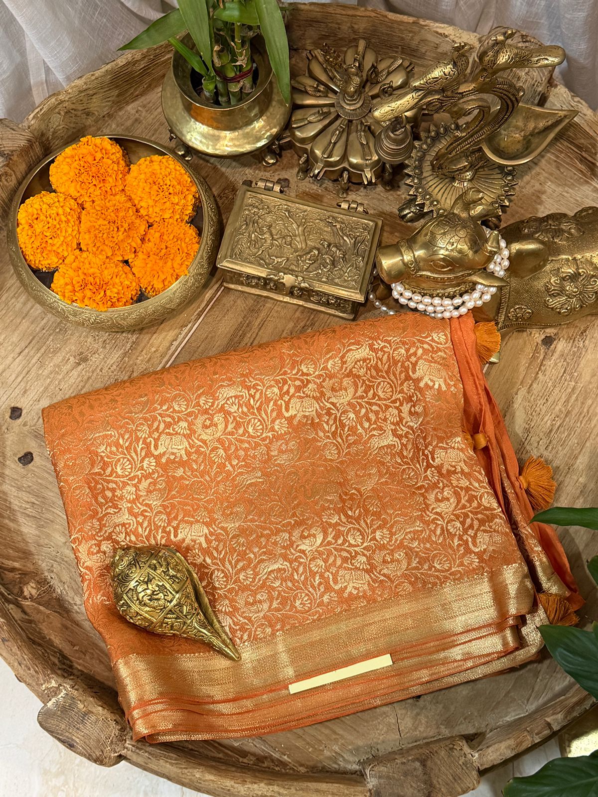 Pure Mysore Brocade Crepe Silk Saree With Zari Weave All Over