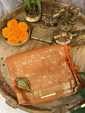 Pure Mysore Brocade Crepe Silk Saree With Zari Weave All Over