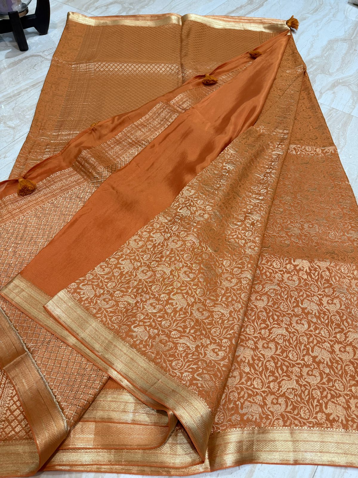 Pure Mysore Brocade Crepe Silk Saree With Zari Weave All Over