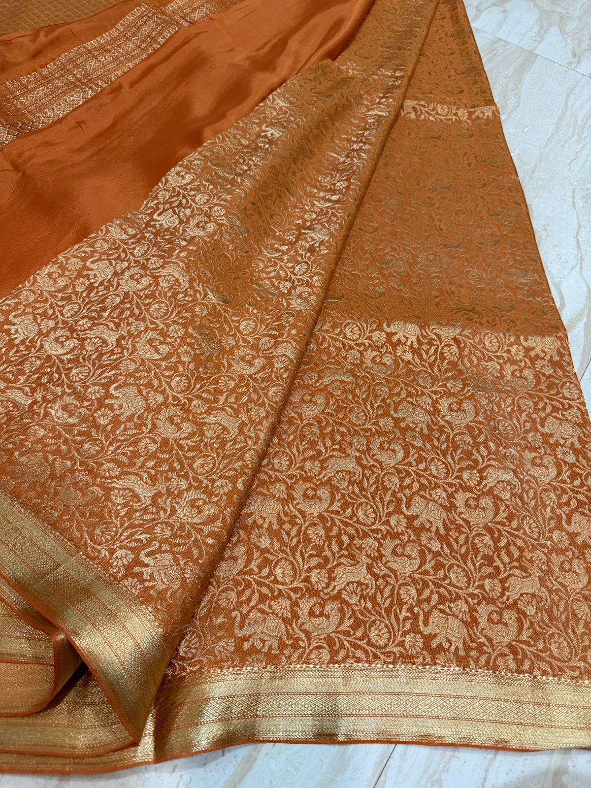 Pure Mysore Brocade Crepe Silk Saree With Zari Weave All Over