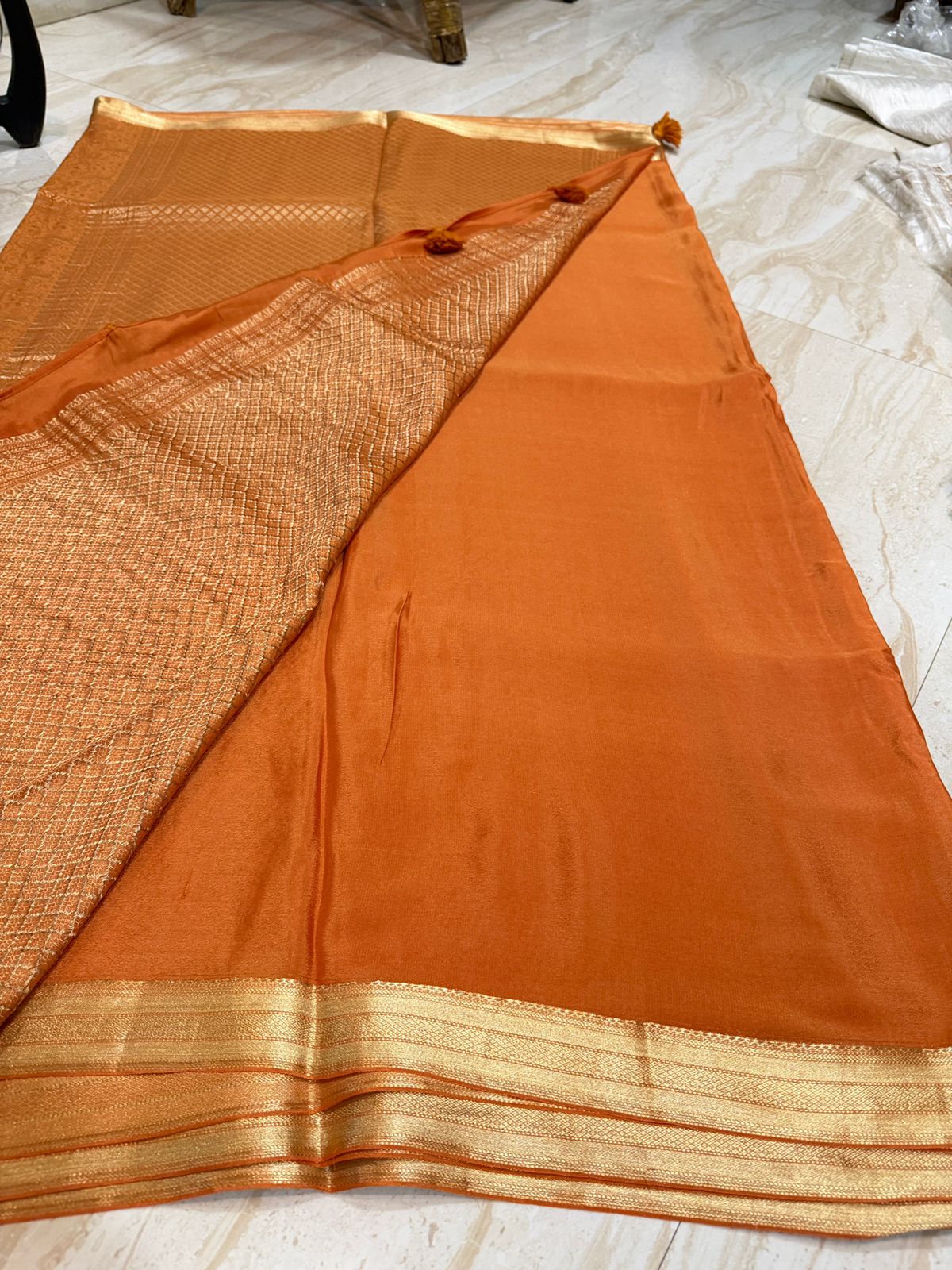Pure Mysore Brocade Crepe Silk Saree With Zari Weave All Over