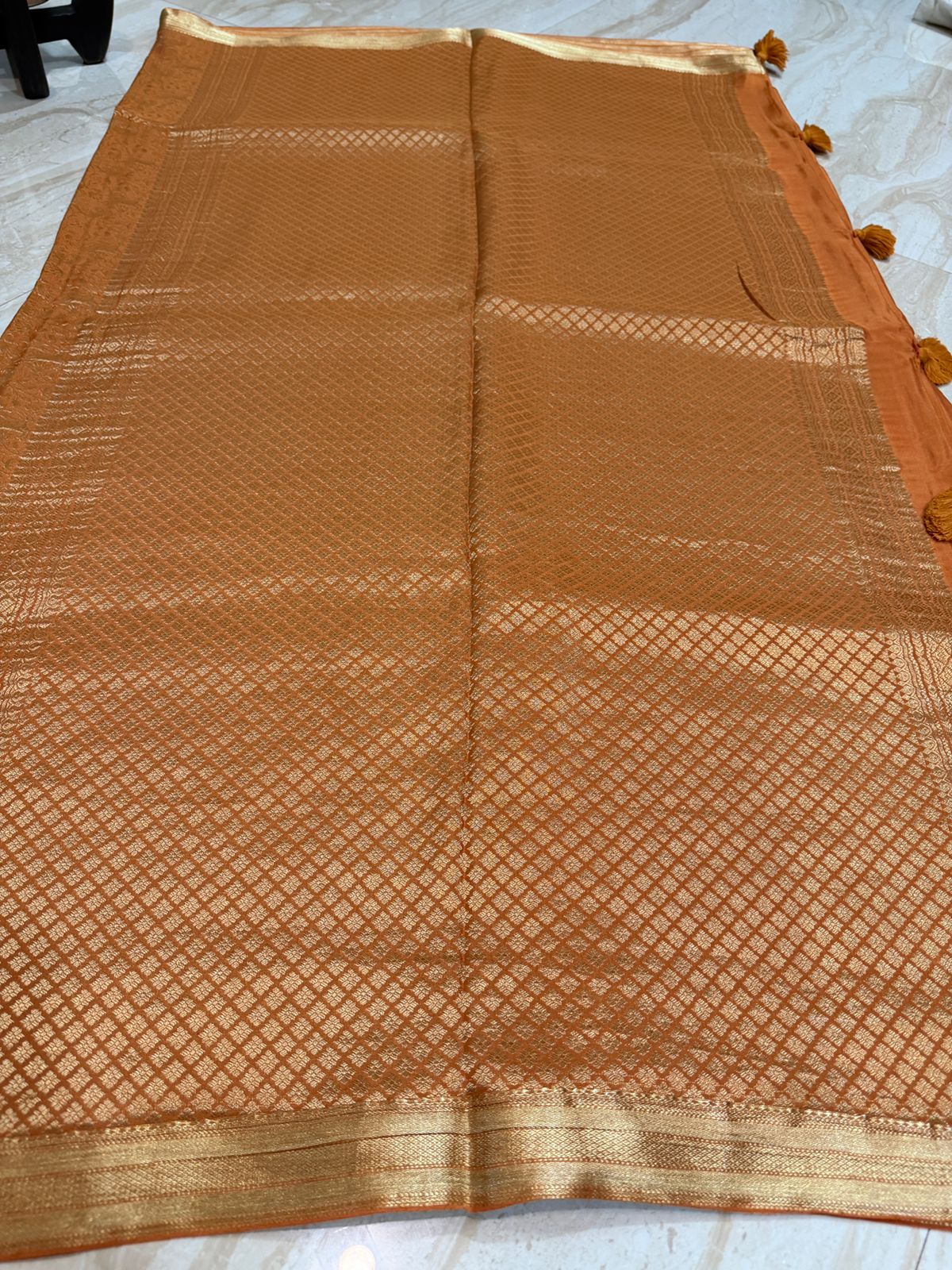 Pure Mysore Brocade Crepe Silk Saree With Zari Weave All Over