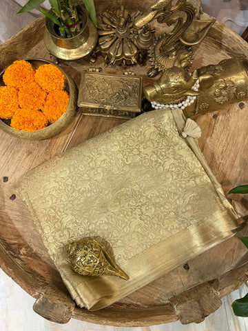 Pure Mysore Brocade Crepe Silk Saree With Zari Weave All Over