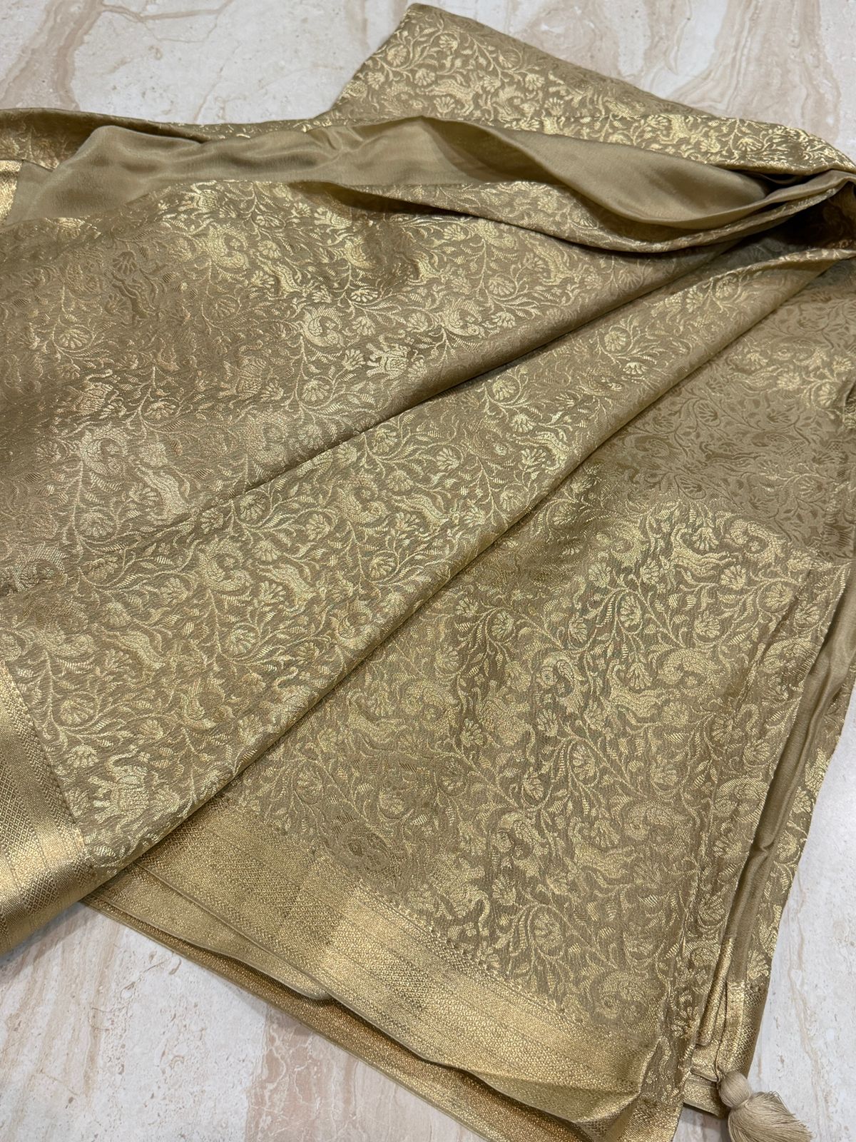 Pure Mysore Brocade Crepe Silk Saree With Zari Weave All Over