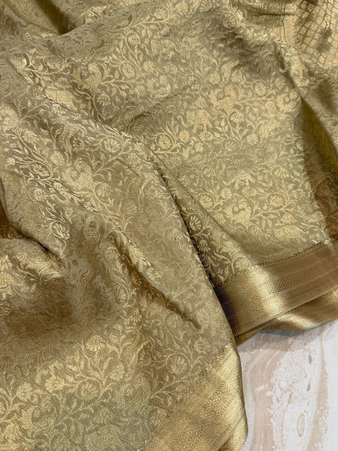 Pure Mysore Brocade Crepe Silk Saree With Zari Weave All Over