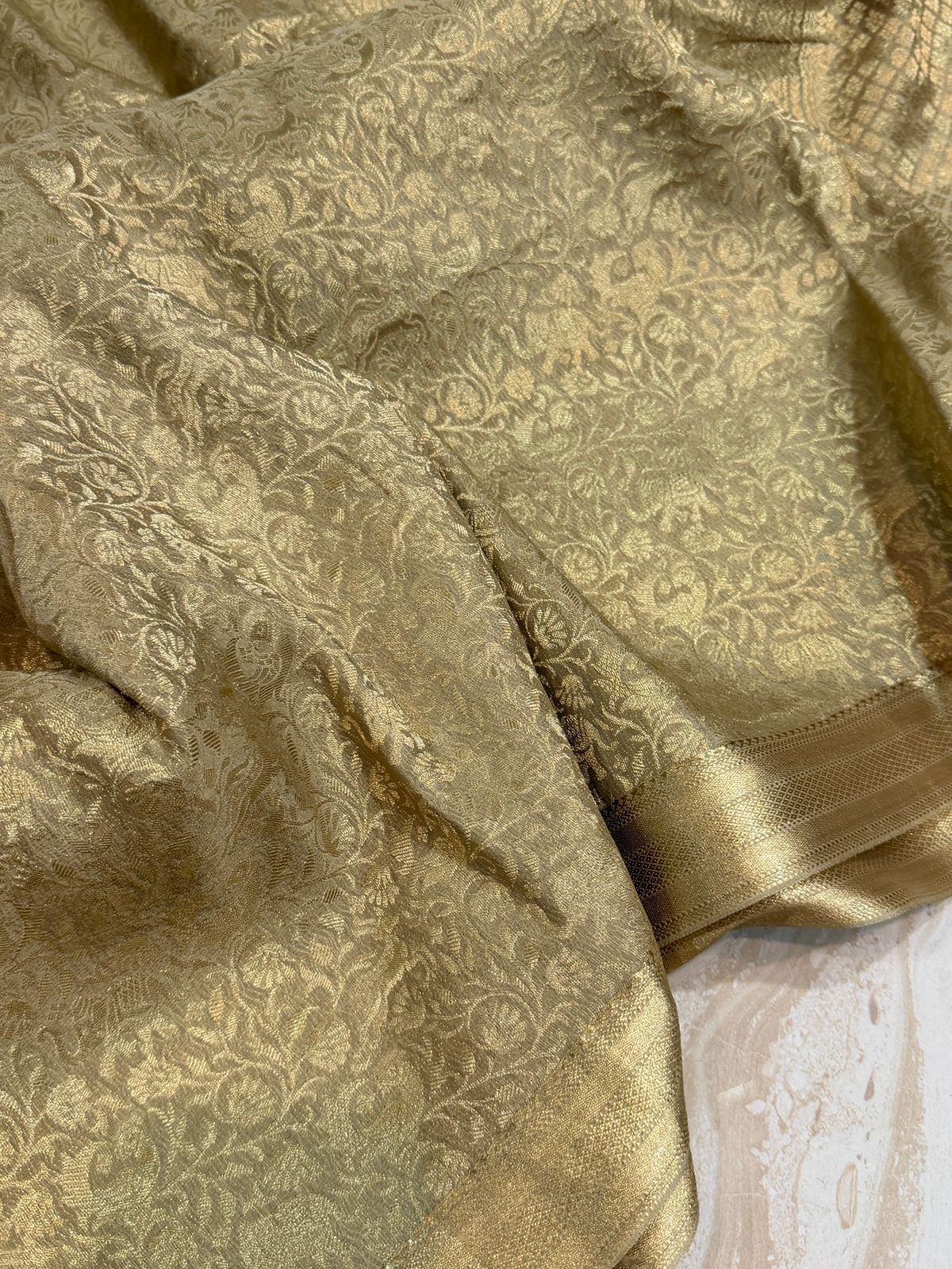 Pure Mysore Brocade Crepe Silk Saree With Zari Weave All Over