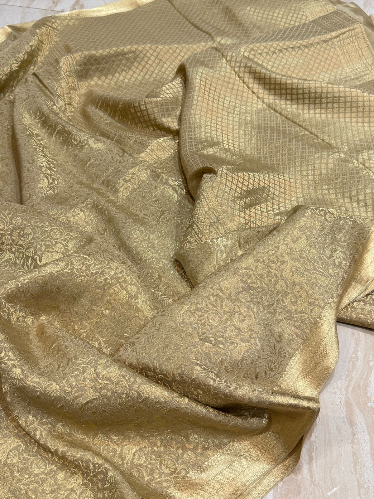 Pure Mysore Brocade Crepe Silk Saree With Zari Weave All Over