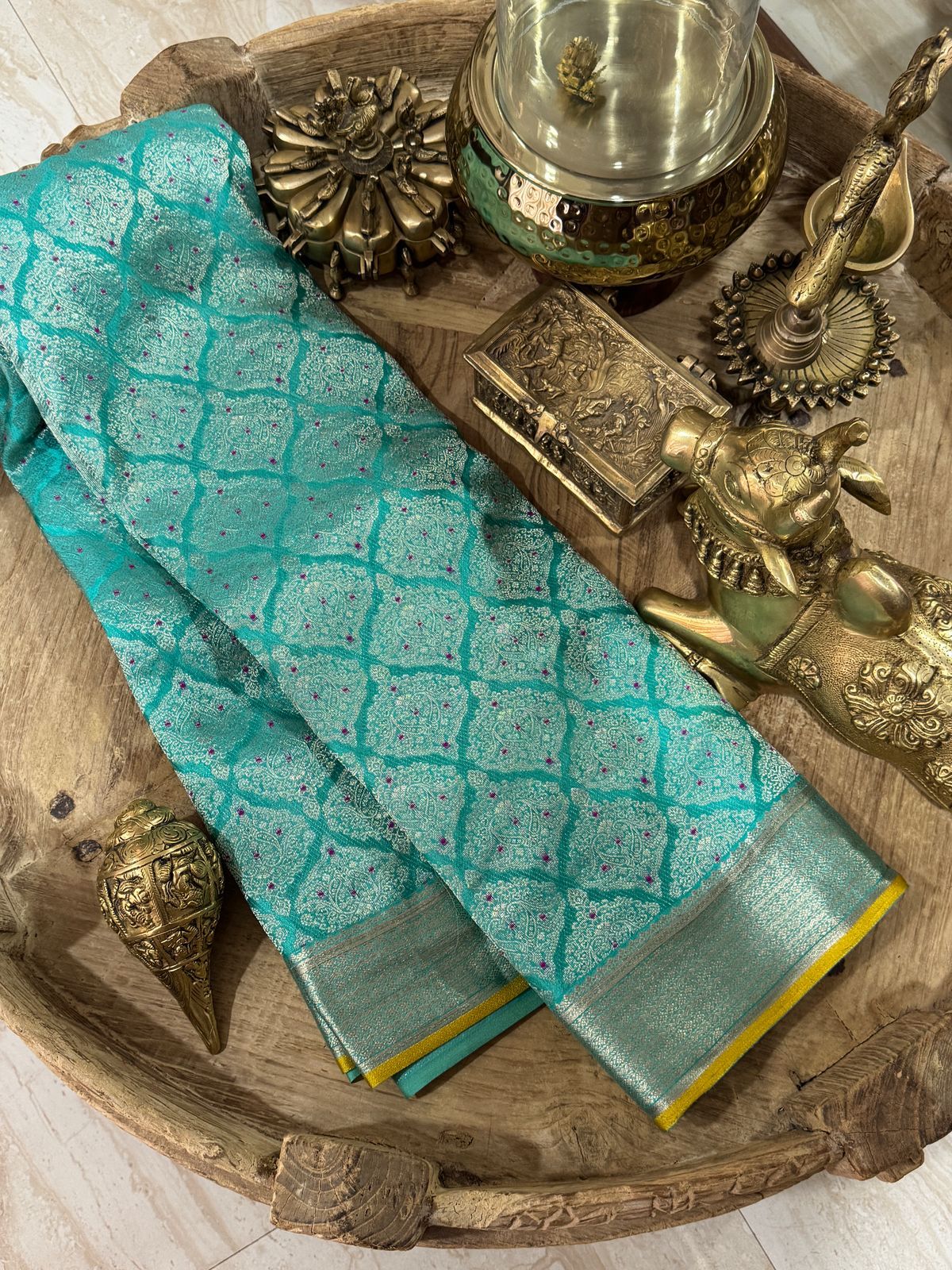 Pure Mysore Brocade Crepe Silk Saree With Meenakari Weave