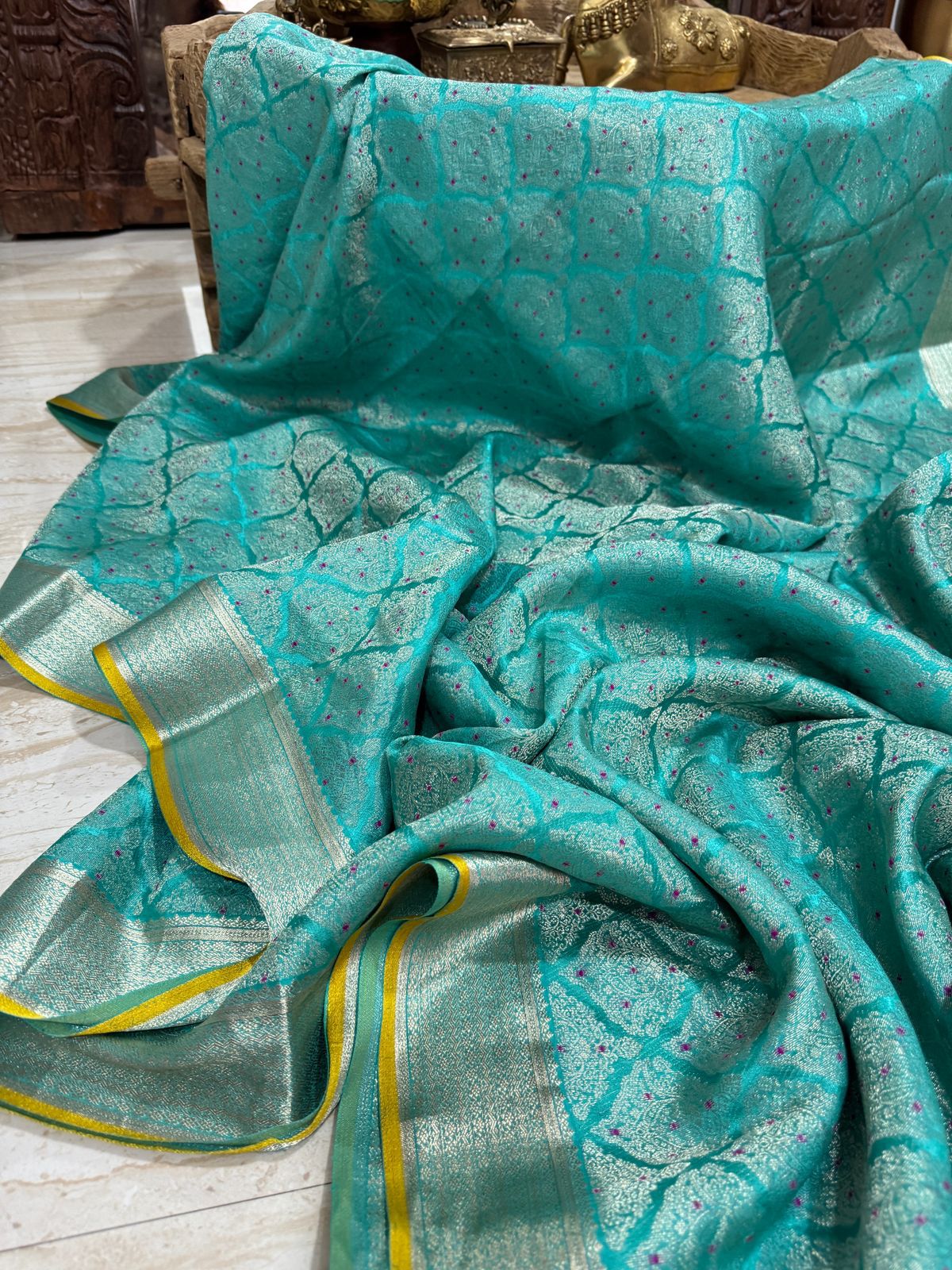 Pure Mysore Brocade Crepe Silk Saree With Meenakari Weave