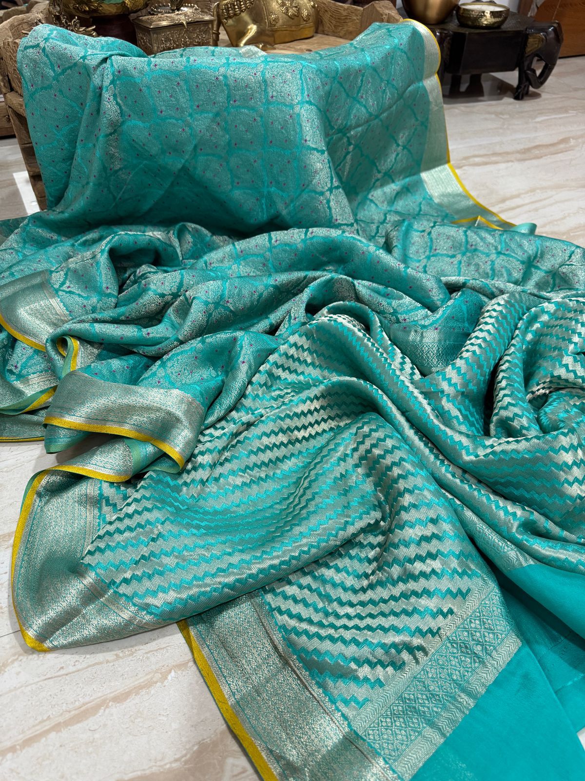 Pure Mysore Brocade Crepe Silk Saree With Meenakari Weave