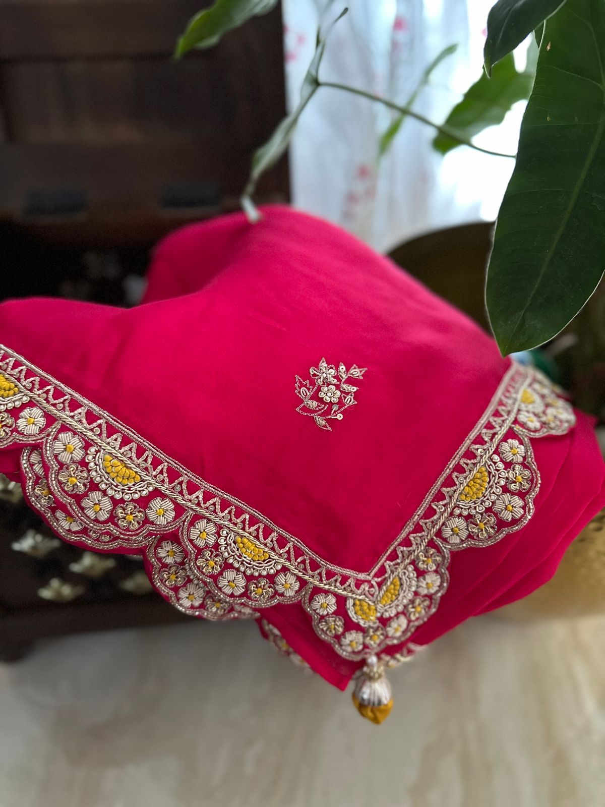Hand-Embroidered Organza Saree