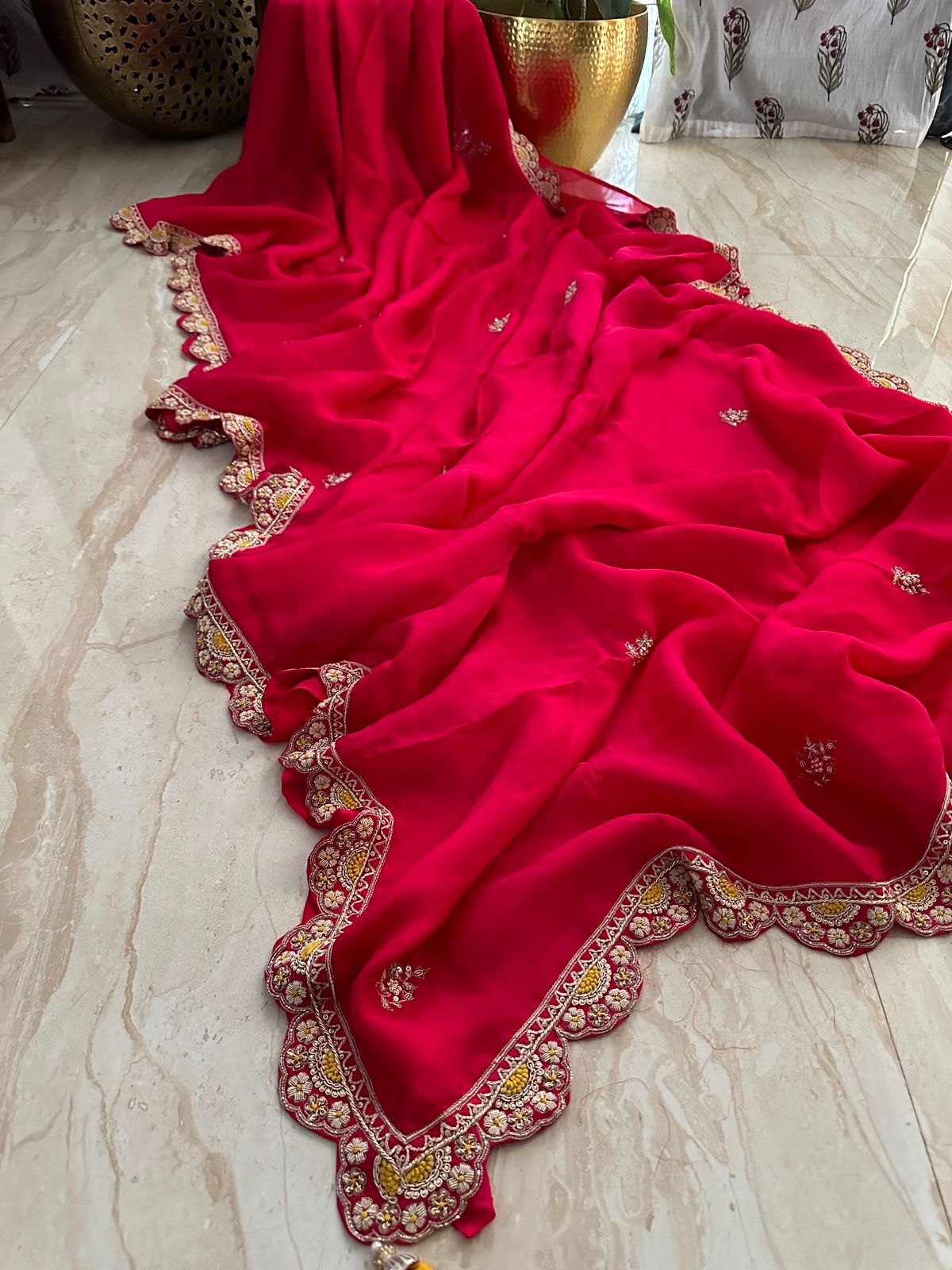 Hand-Embroidered Organza Saree