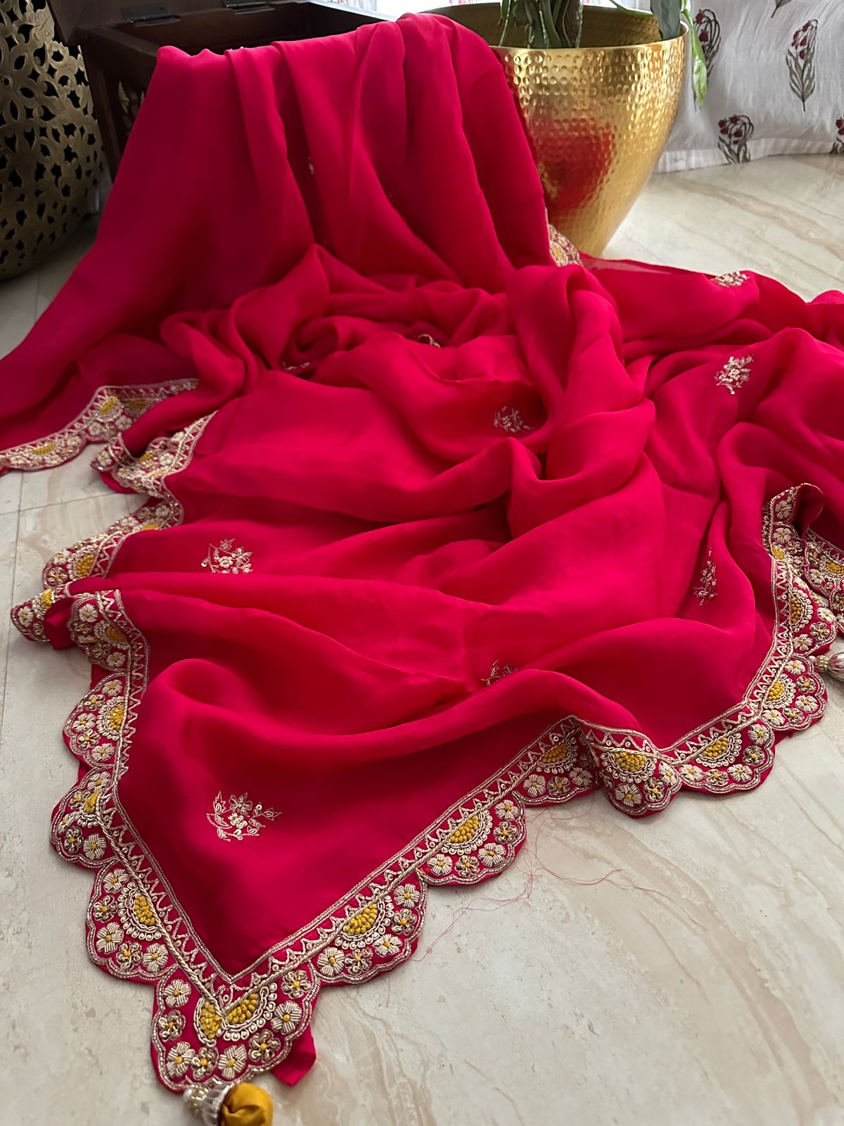 Hand-Embroidered Organza Saree