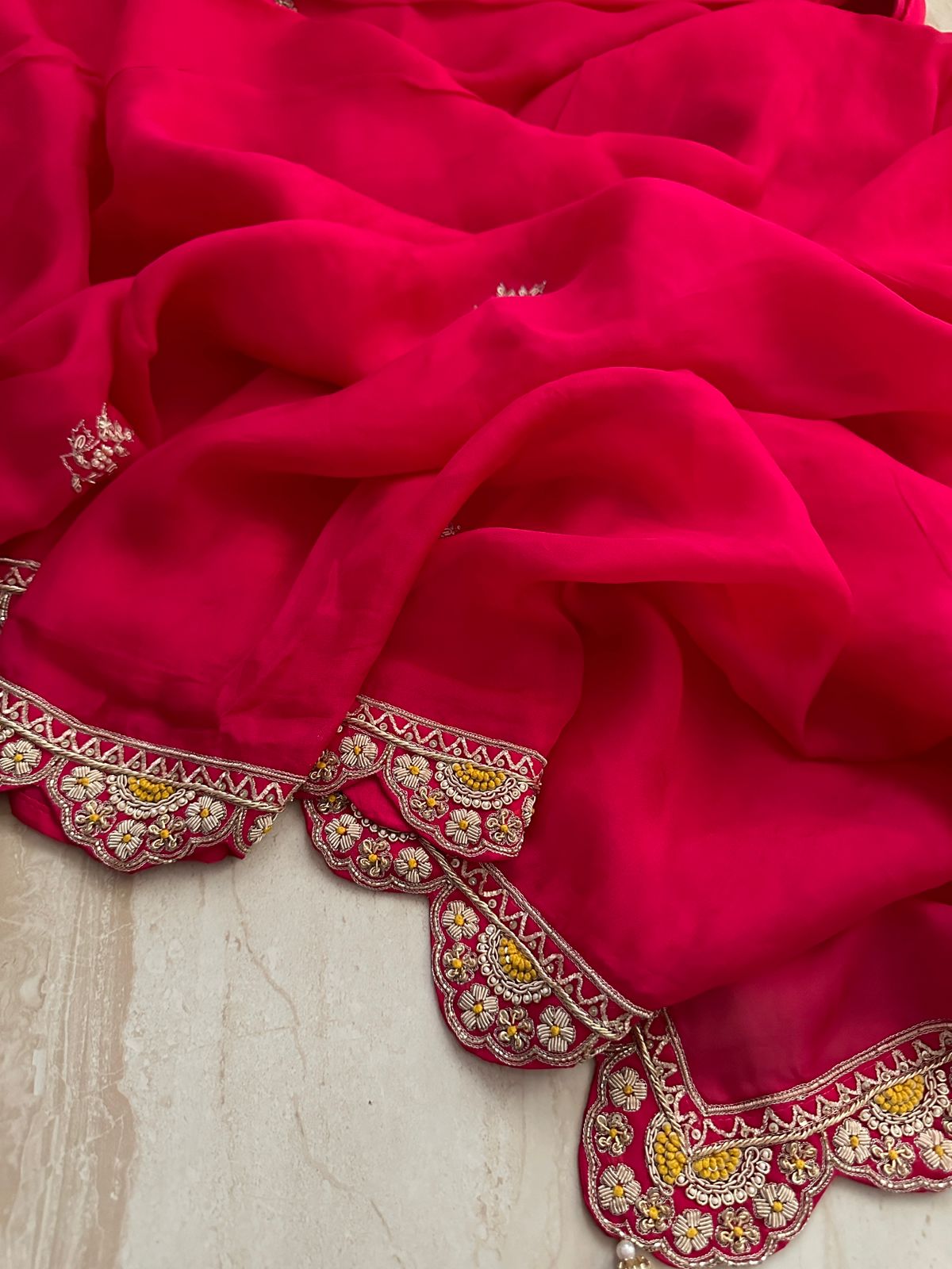 Hand-Embroidered Organza Saree