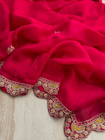 Hand-Embroidered Organza Saree