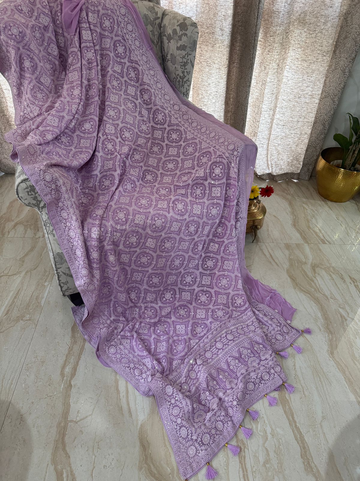 Beautiful Georgette Machine Chikankari Work All Over